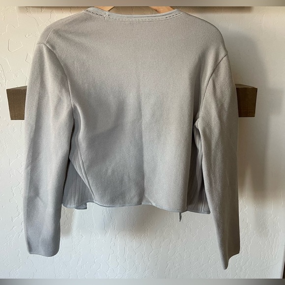 Tory Burch| Gray open front cardigan, slightly cropped with Knit eyelet detail• - Picture 4 of 15